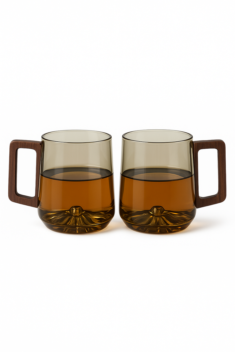 Tasse à thé verre borosilicate poignée bois maison