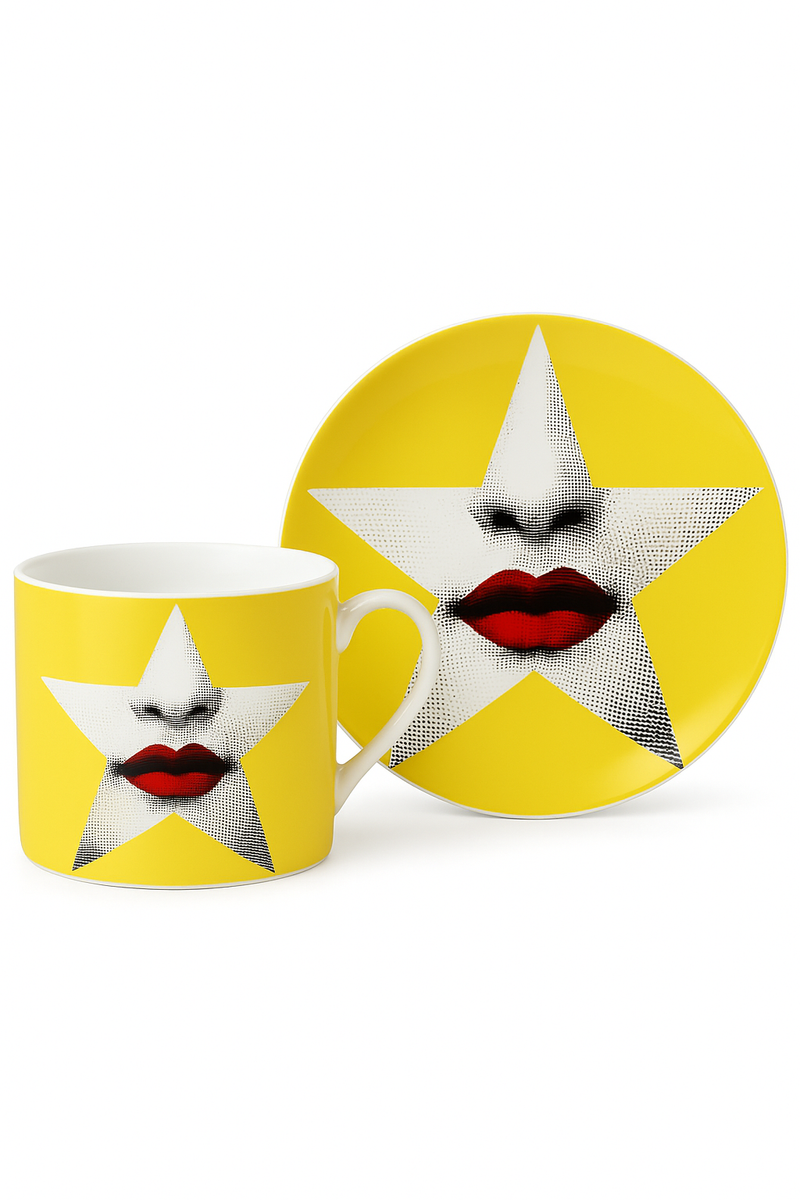 Tasse porcelaine fine motif visage italien bureau
