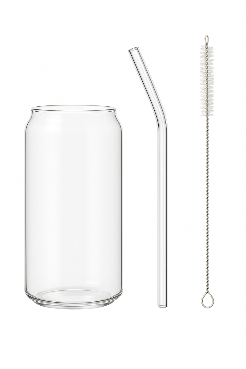 Tasse verre borosilicate forme canette avec couvercle bambou