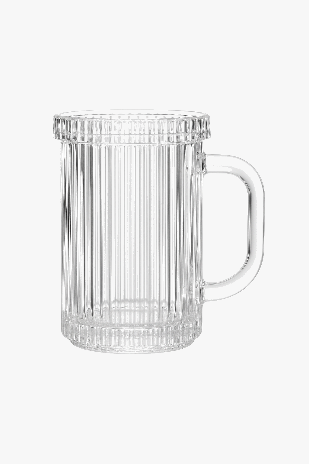 Tasse verre rayé nordique avec couvercle et anse