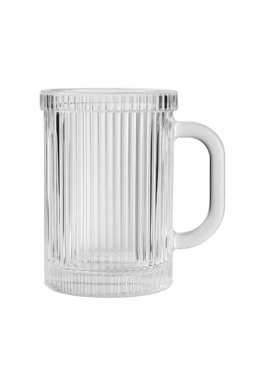 Tasse verre strié style nordique avec couvercle anse