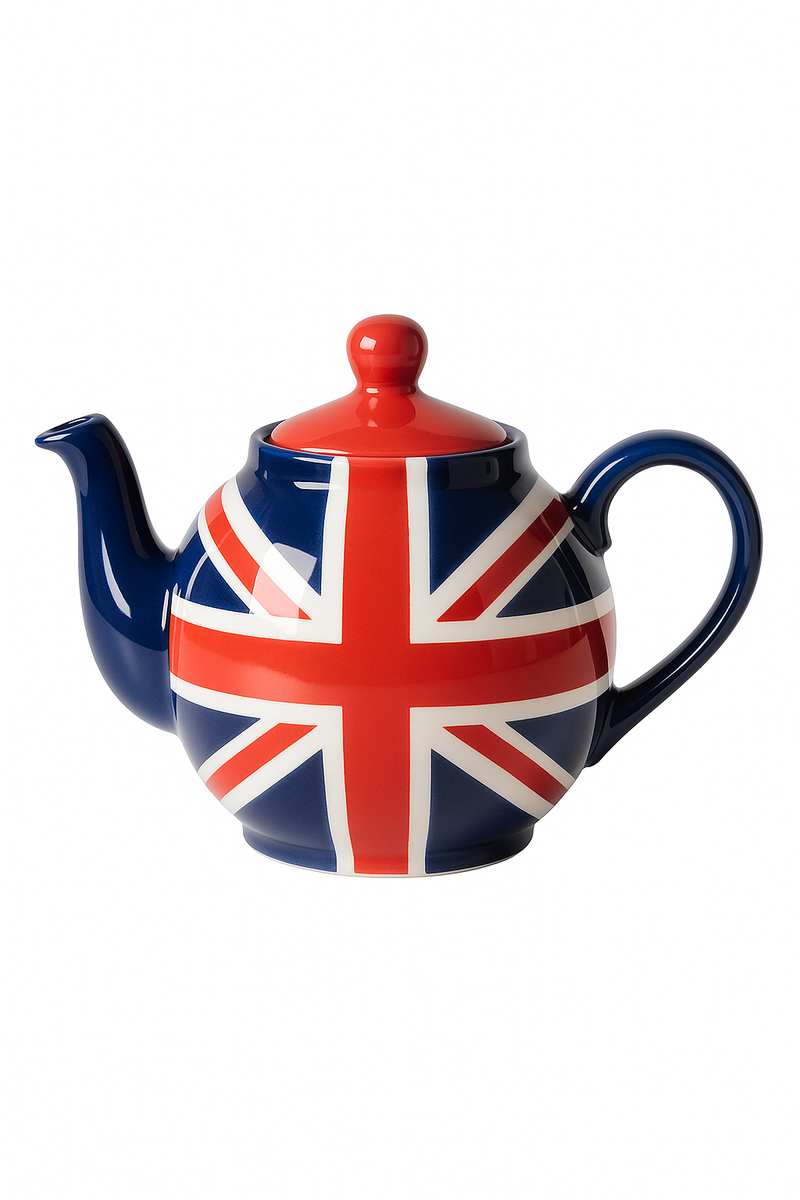 Théière céramique motif drapeau britannique infuseur inox