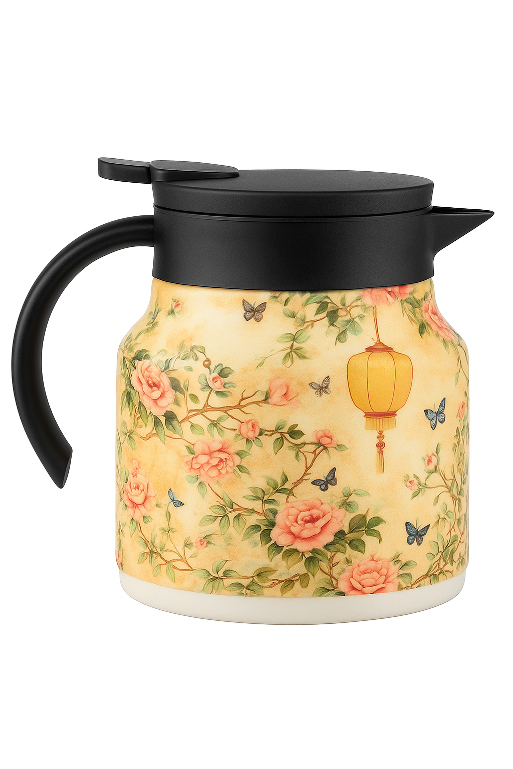 Théière isotherme vintage motif floral acier inox infuseur