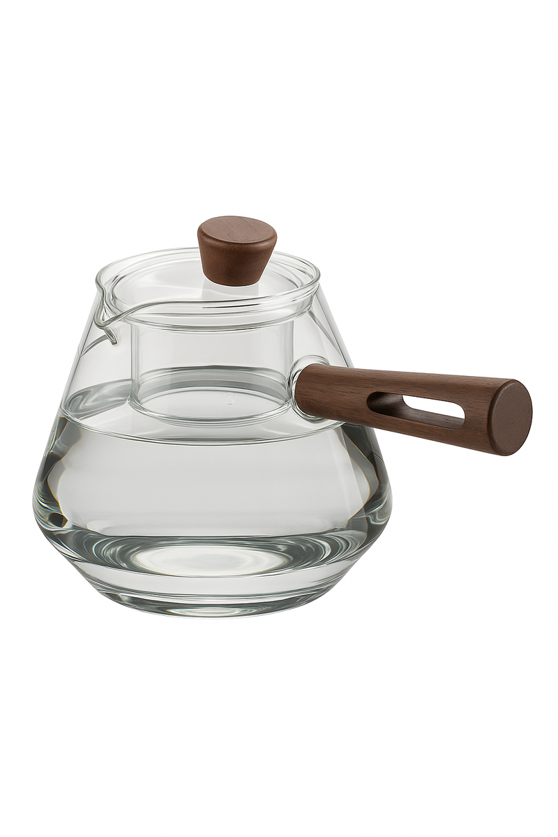 Theiere verre borosilicate poignée bois résistante chaleur