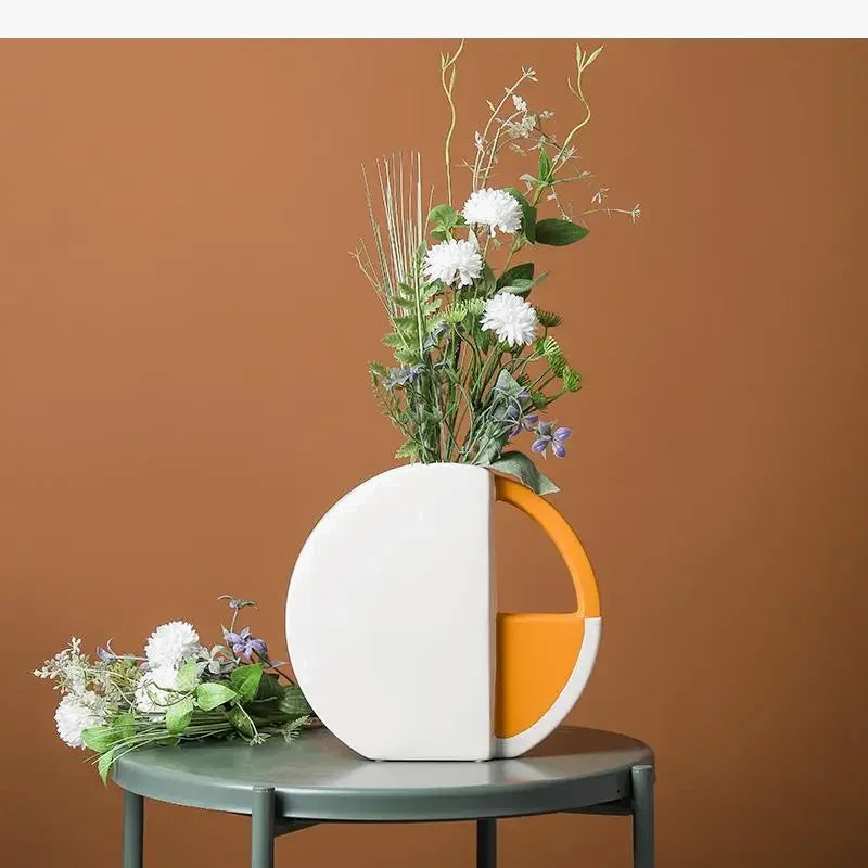 vase rond en céramique décoratif design géométrique moderne pour fleurs