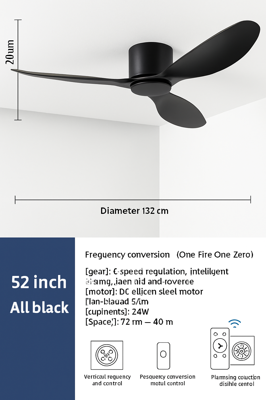 ventilateur de plafond moderne à led télécommande 6 vitesses éclairage intégré - vue 18 sur 18