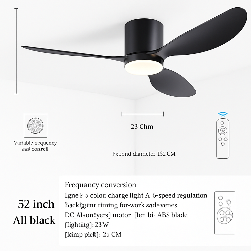 ventilateur de plafond moderne à led télécommande 6 vitesses éclairage intégré - vue 8 sur 18