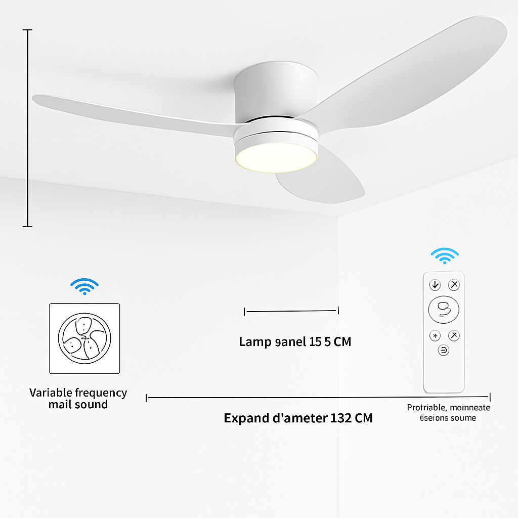 ventilateur de plafond moderne à led télécommande 6 vitesses éclairage intégré - vue 9 sur 18