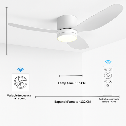 ventilateur de plafond moderne à led télécommande 6 vitesses éclairage intégré - vue 10 sur 18