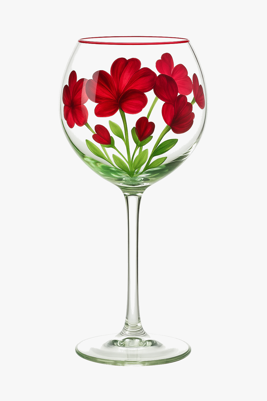 Verre a vin haut motifs floraux peints trois