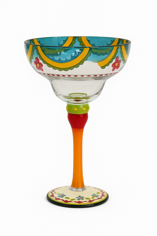 Verre cocktail margarita peint flamingo style créatif rayures