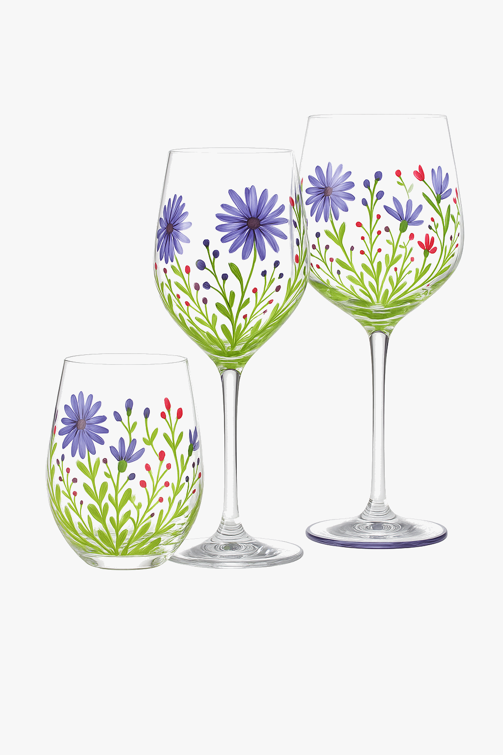 Verre à vin cristal peint main motif floral