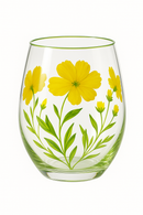 Verre vin haut motifs floraux dessinés lot trois