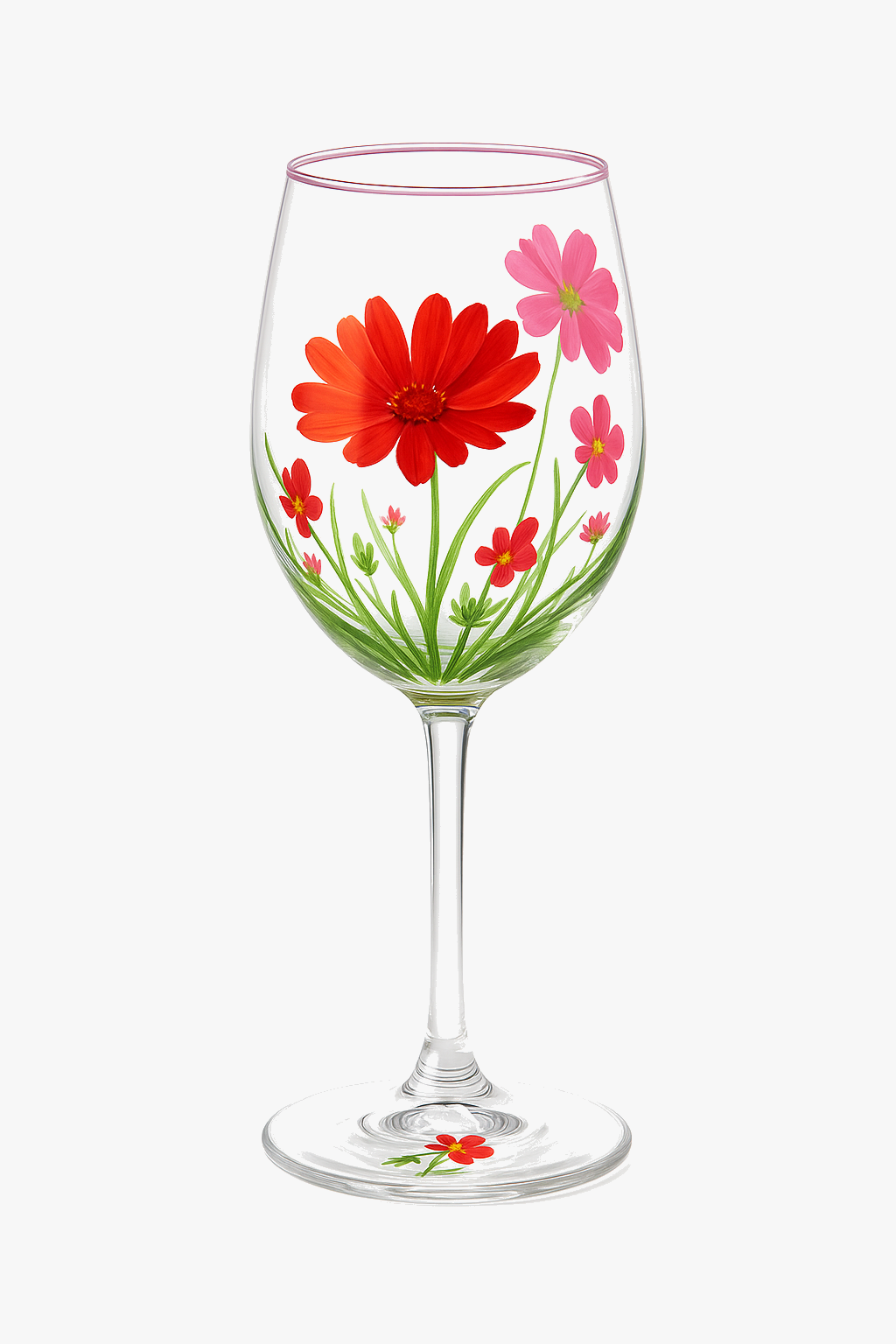 Verre à vin haut motifs floraux lot trois