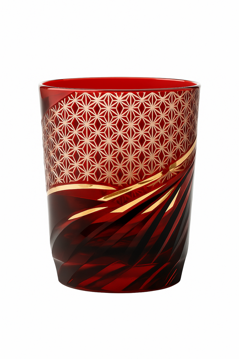 verre whisky edo kiriko motifs géométriques gravés main