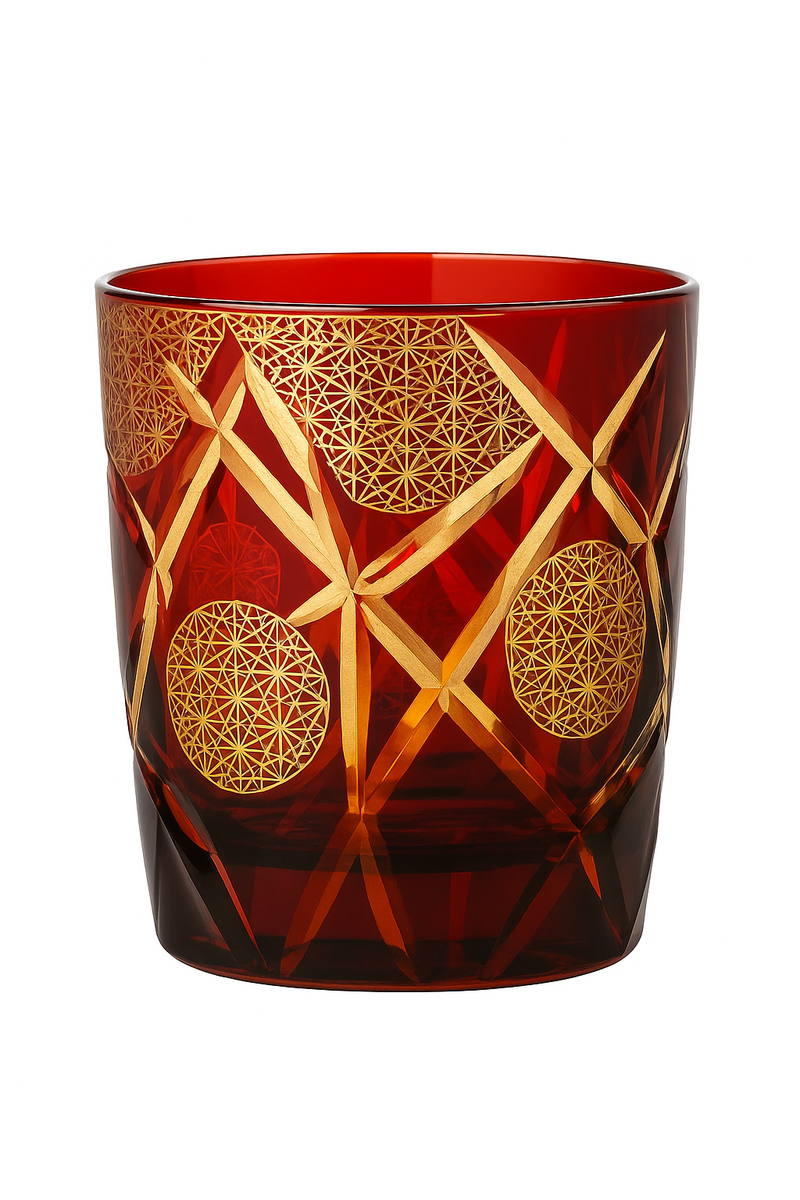verre whisky edo kiriko motifs géométriques gravés main