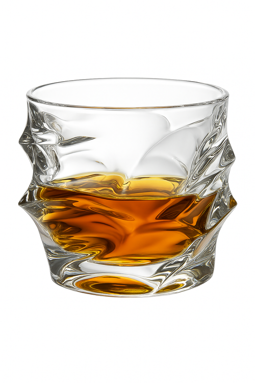 Verre whisky old fashioned gravé motifs relief vintage
