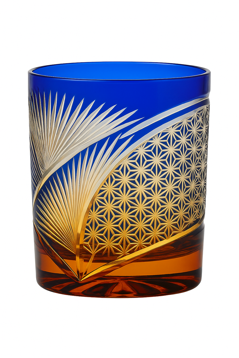Verre whisky style edo kiriko motifs gravés artisanaux