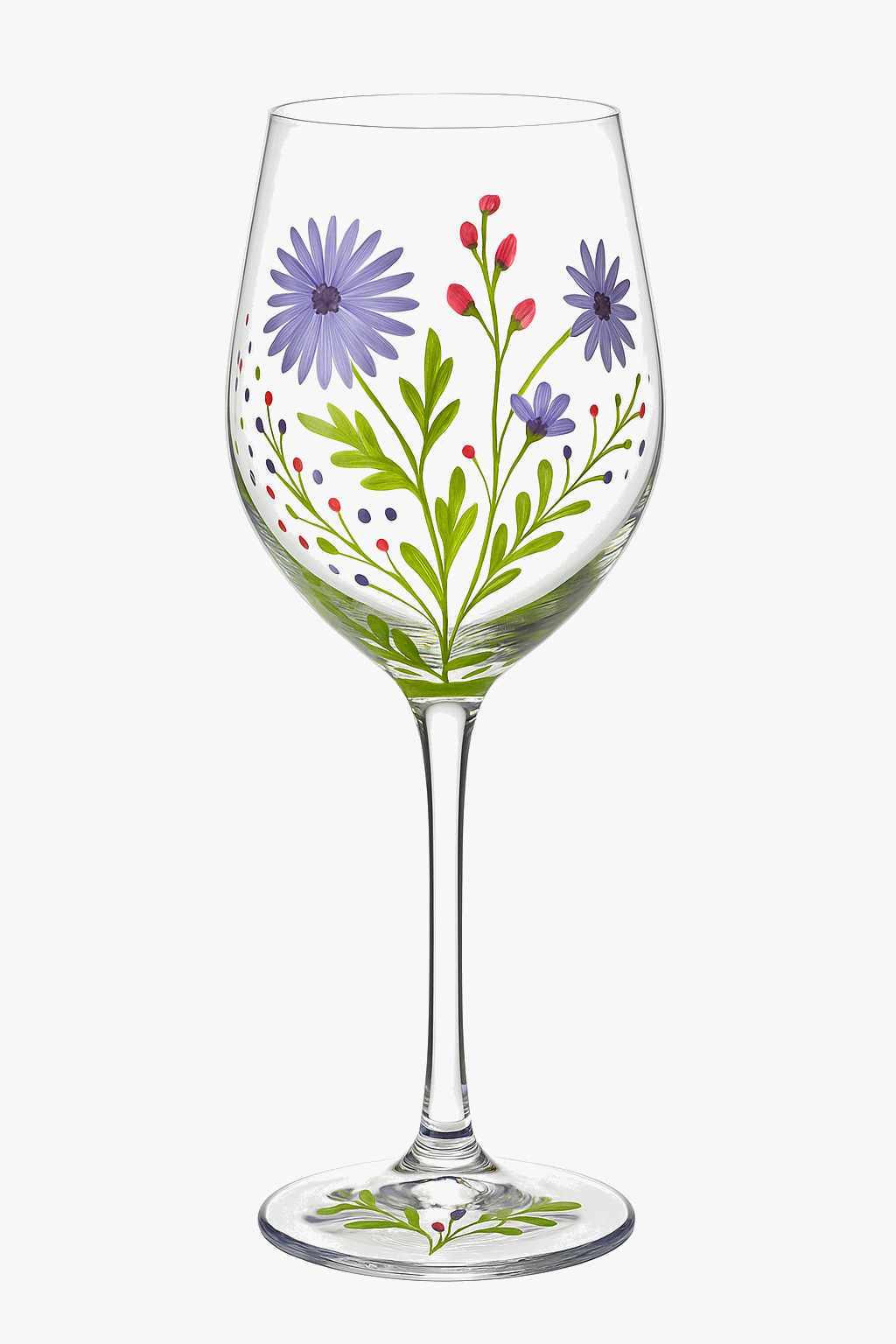 Verres à vin cristal peints main motif floral