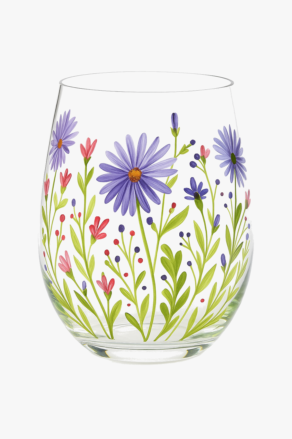 Verres vin cristal peints main motif floral élégant