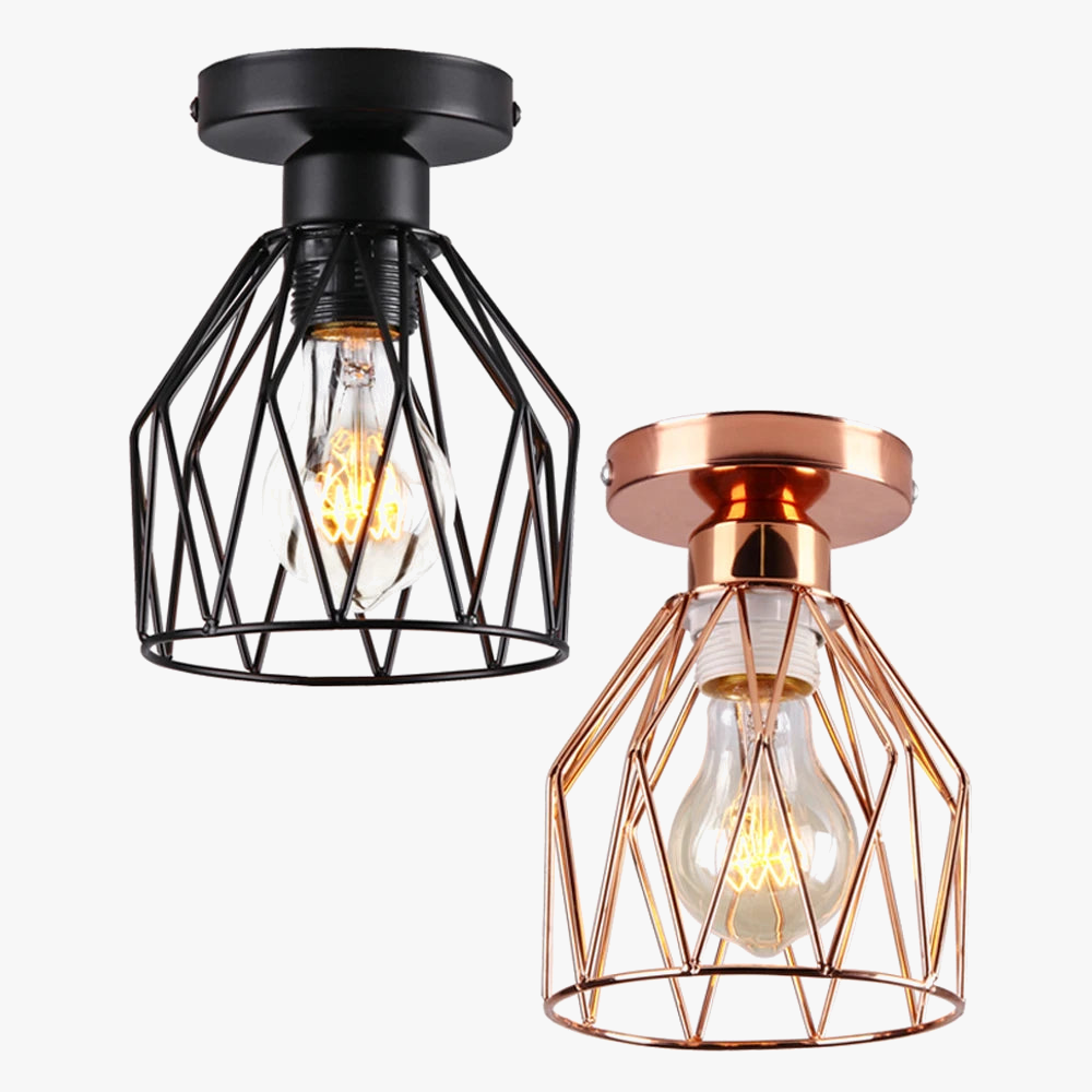 Vintage plafonnier rétro LED E27 support de lampe ampoule abat-jour en métal Cage plafonnier Semi-encastré suspension décoration