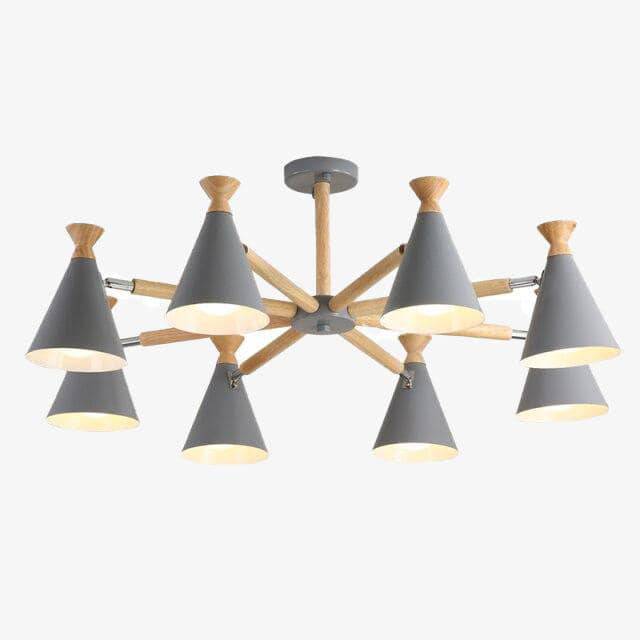 Lustre moderne à LED en bois avec abat-jour métal coloré