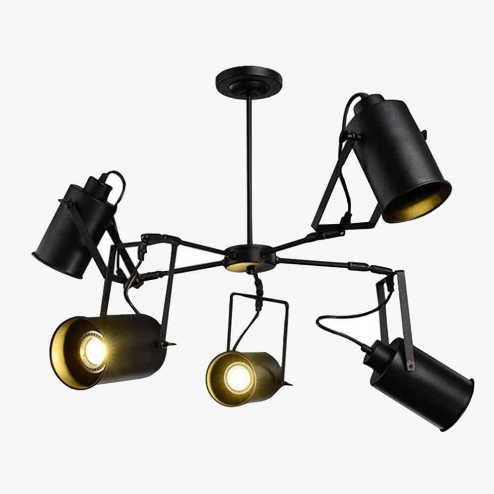 Lustre rétro à LED en métal noir avec plusieurs spots cylindres Loft