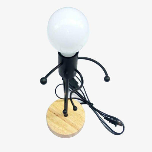 Lampe à poser avec socle en bois et bras en métal