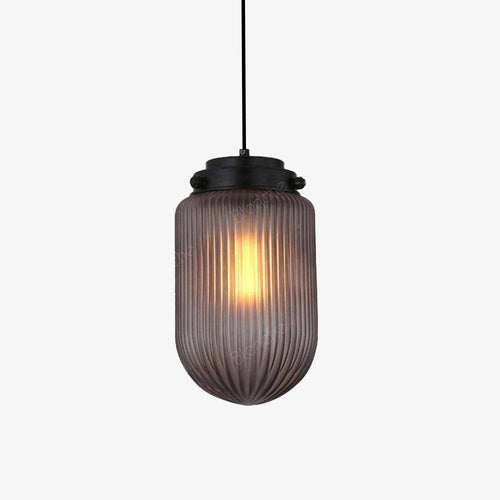 Suspension design LED en verre oval et métal industriel
