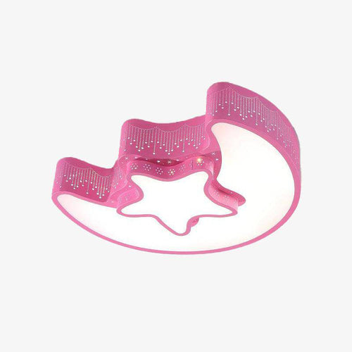 Plafonnier enfant en forme de lune et étoile rose