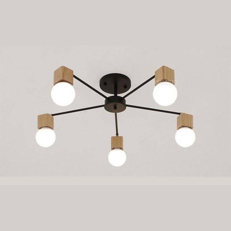 Plafonnier LED en bois et métal à une ou plusieurs lampes