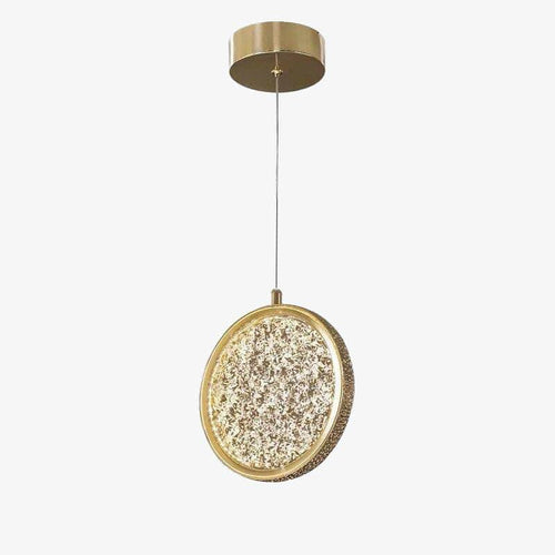 Suspension design dorée à LED en disque et verre Luxury - vue 2 sur 6