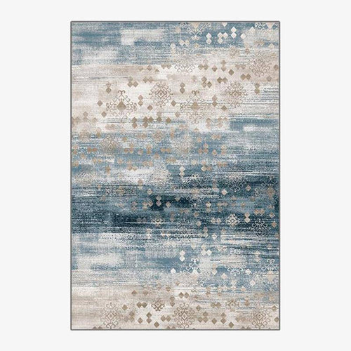 Tapis moderne rectangle beige et bleu style abstrait