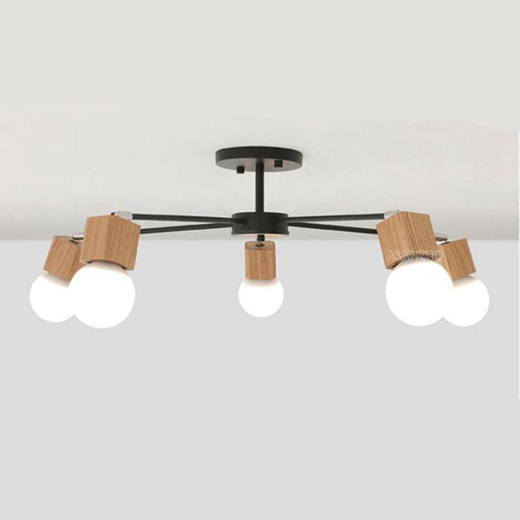 Plafonnier LED en bois et métal à une ou plusieurs lampes