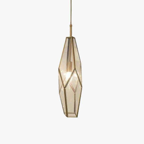 Suspension design dorée en métal et verre de plusieurs formes