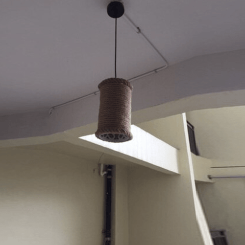 Suspension rétro LED avec abat-jour cylindrique en rotin - vue 5 sur 6
