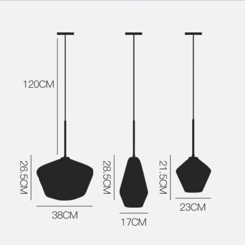 Suspension design à LED en métal et verre de plusieurs formes