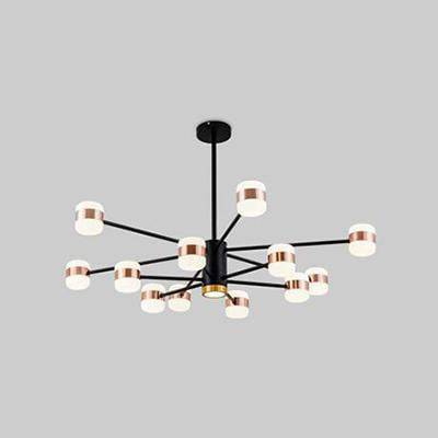 Lustre design LED en métal noir avec plusieurs lampes rose gold Fly - vue 6 sur 7