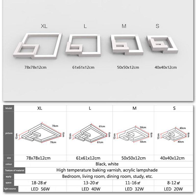 Plafonnier design LED géométrique noir ou blanc (plusieurs tailles)