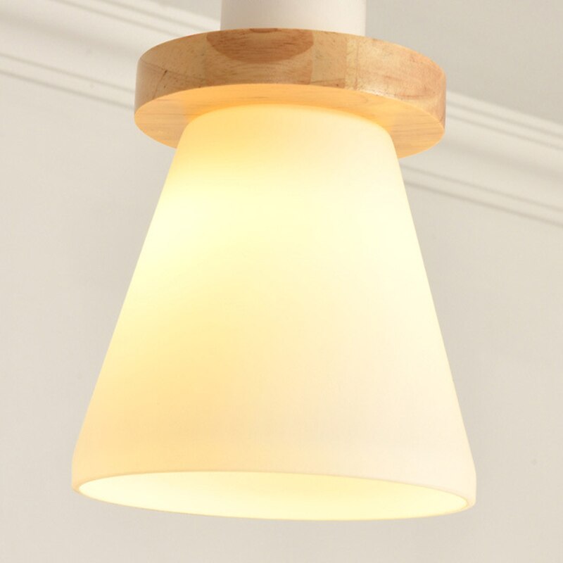 Suspension scandinave LED abat-jour en verre et en bois Kaylie - vue 7 sur 9