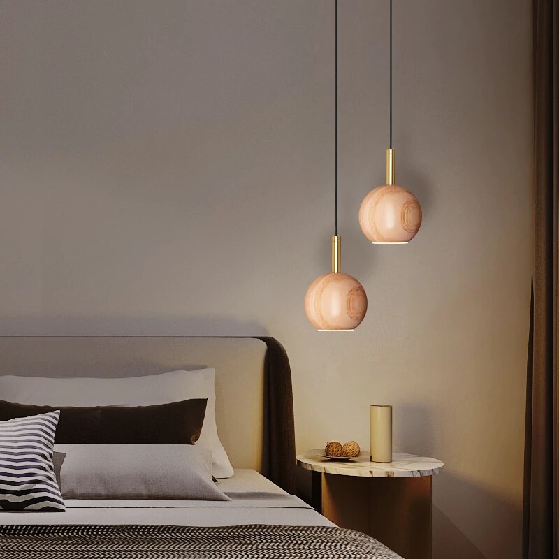 Suspension design avec abat-jour en bois arrondi Ornez - vue 6 sur 7