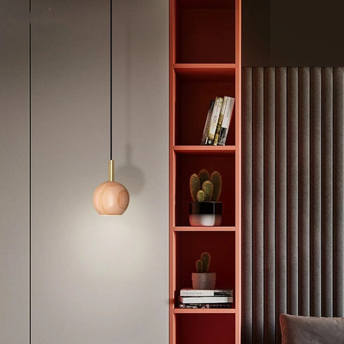 Suspension design avec abat-jour en bois arrondi Ornez