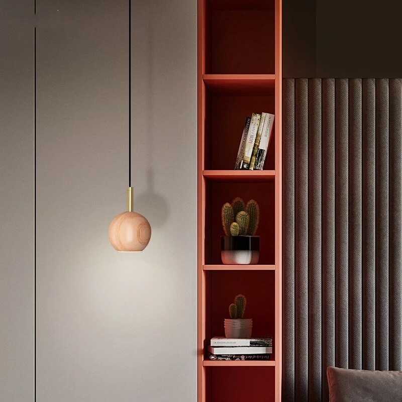 Suspension design avec abat-jour en bois arrondi Ornez - vue 5 sur 7
