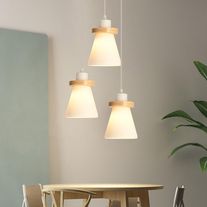 Suspension scandinave LED abat-jour en verre et en bois Kaylie - vue 4 sur 9