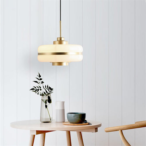 Suspension moderne LED opale blanche et doré Rinna - vue 2 sur 7