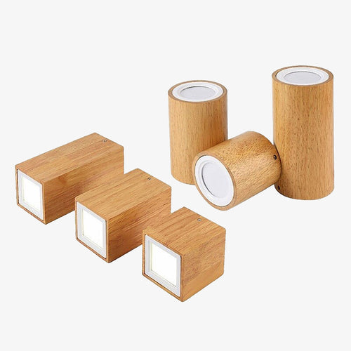 Spot scandinave LED circulaire en bois Rogely - vue 2 sur 11
