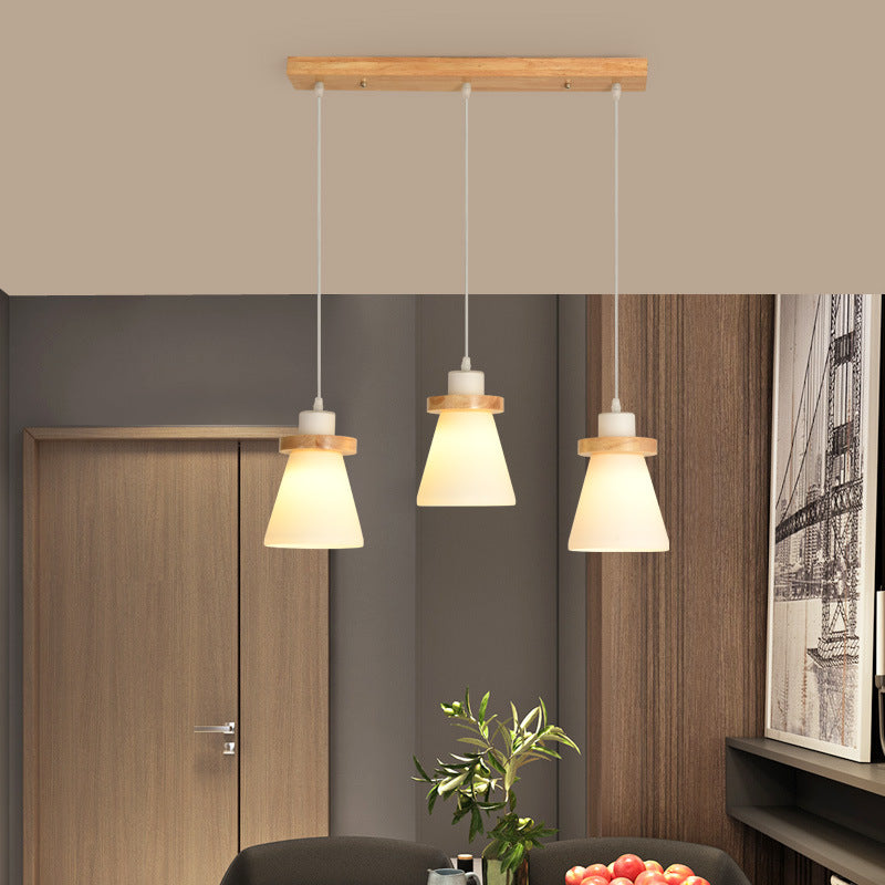 Suspension scandinave LED abat-jour en verre et en bois Kaylie - vue 2 sur 9