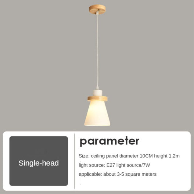 Suspension scandinave LED abat-jour en verre et en bois Kaylie - vue 8 sur 9