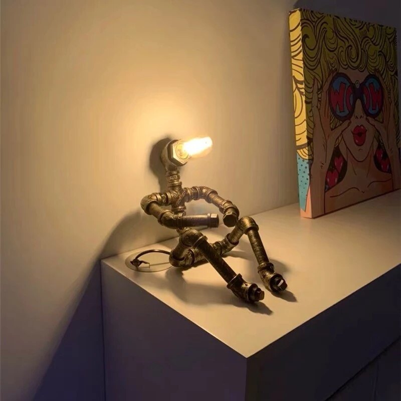 Lampe à poser industrielle LED figure robotique métallique Nile - vue 5 sur 15