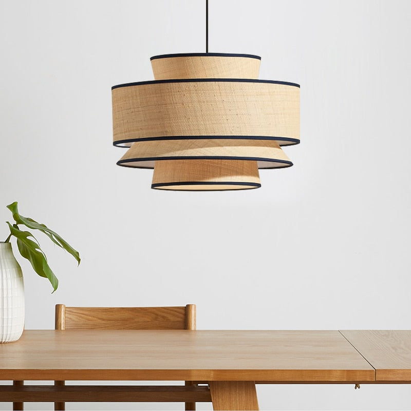 Suspension moderne avec abat-jour multiple en rotin Bria - vue 3 sur 4